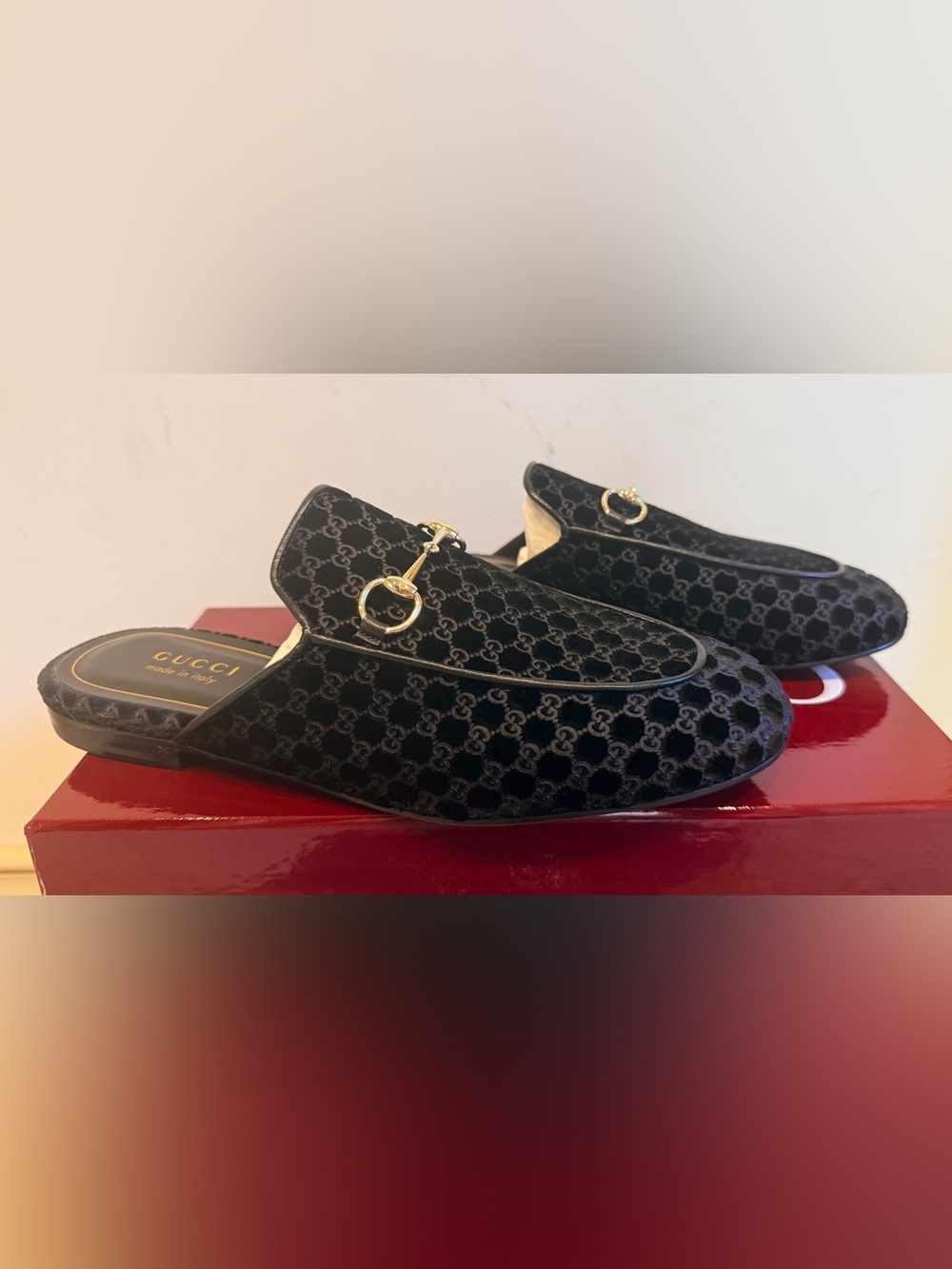 Gucci Princeton Velvet GG Logo Slides, Size 39.5